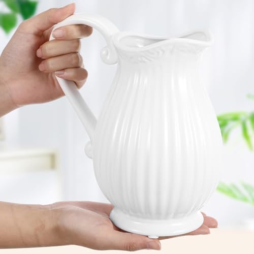 Cabilock White Ceramic Vase 79 Inch Farmhouse Pitcher
