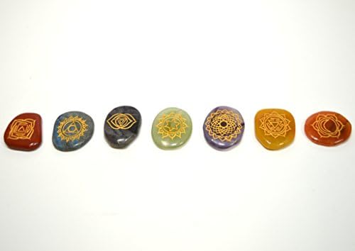 HQRP 7 Chakras Tumbled Crystal Set with Sanskrit Engravings