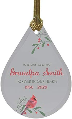 Personalized Memorial Ornament in Loving Memory Cardinal Tear Drop Glass