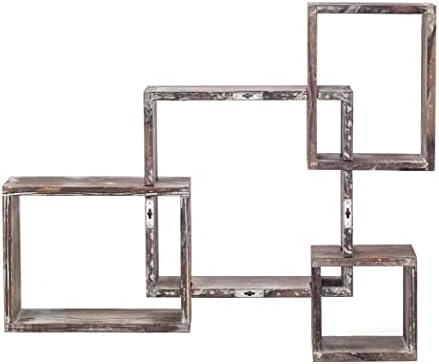Rustic Wood Floating Shelves with 4 Cubes