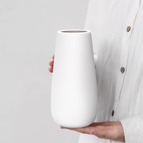 Dvine Dev 10 Inch Ivory Oval Ceramic Flower Vase