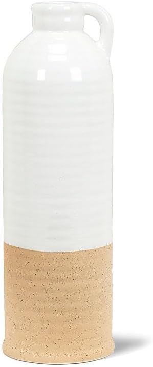 Abbott Collection White and Natural Shiny Matte Vase with Handle Large 11 Inch H