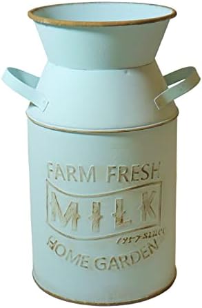 Galvanized Blue-Green Milk Can Vintage Vase