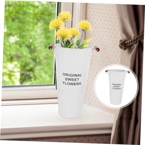 Rustic Vintage Flower Bucket Handle Vase for Farmhouse Decor