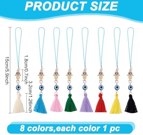 8 Pcs 8 Colors Evil Eye Car Mirror Hangings
