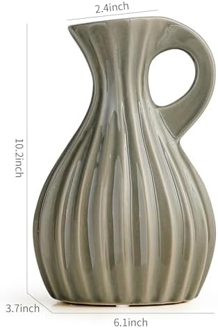 Octdays Grey Ceramic Pitcher Vase for Home Decor