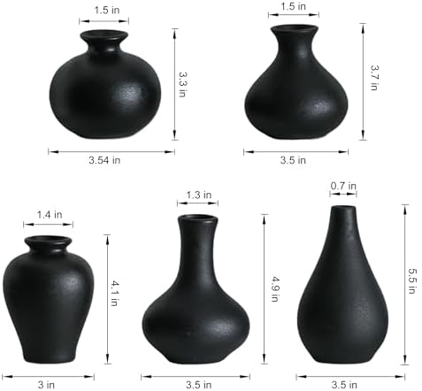 Tanvecle Small Black Ceramic Vase Set of 5