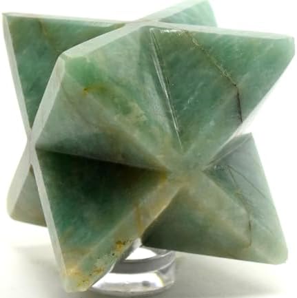 24 Inch 90g Green Amazonite 8 Point Merkaba Star with Clear Quartz Cabochon