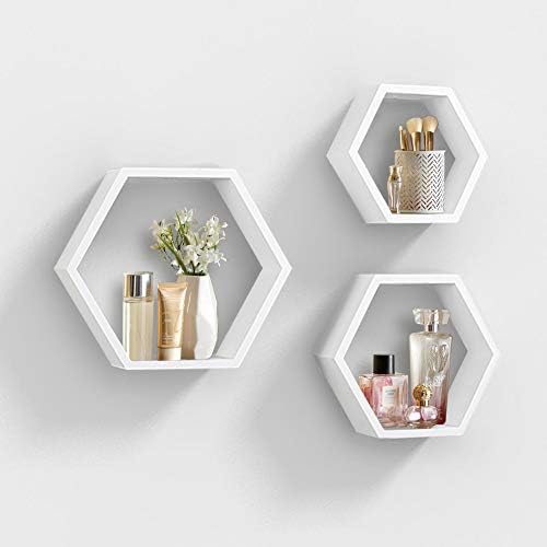 AHDECOR Set of 3 White Hexagon Floating Shelves