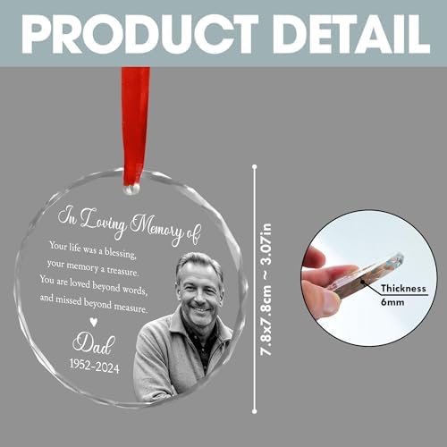 Custom Photo Memorial Heart Glass Ornament