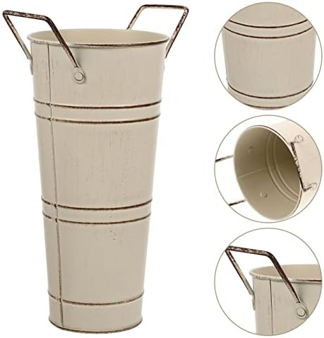 Beavorty Metal Flower Vase Shabby Chic Decorative Bucket with Handles