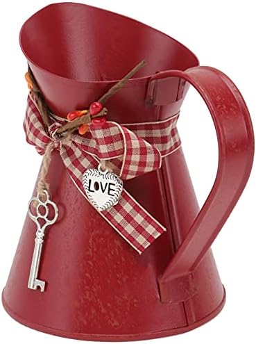 Vaguelly Rustic Red Galvanized Flower Bucket Vase
