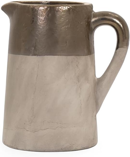 Two-Tone Ceramic Pitcher with Handle and Spout