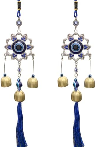 2-Pack Evil Eye Wind Chime Decorations - Copper and Silver Metal Pendants with Soothing Tones