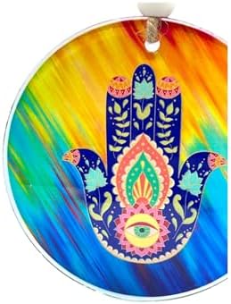 Lucky Vida Nazzar Evil Eye Hamsa 5 Inch Glass Wall Hanging