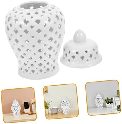 STOBAZA Ceramic Hollow Flower Vase White Vintage Decorative Jar