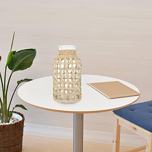 Stobaza 1Pc Rattan Woven Glass Vase for Home Decor