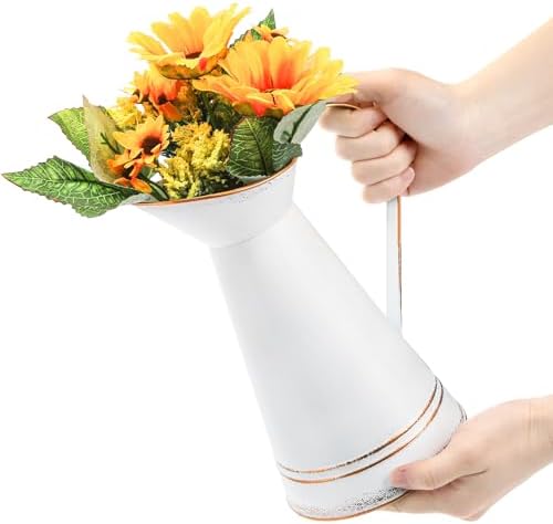 Elsjoy 2 Pack Metal Pitcher Vases with Gold Rim