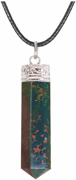 Natural Green Bloodstone 6-Sided Point Pendant with Rose Desert Selenite
