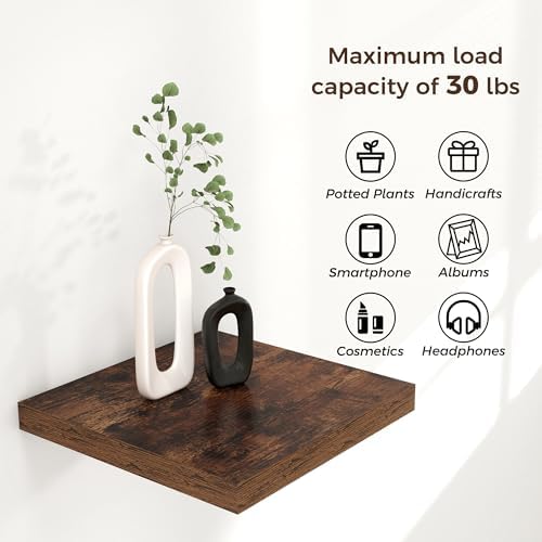 Venusmiles Square Floating Shelves 3 Pack Rustic Brown