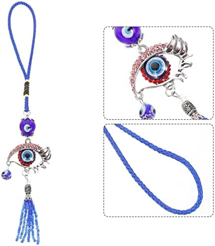 HOMSFOU Evil Eye Car Hanging Ornament Turkish Blue Pendant Decor for Rear View Mirror Window Door Balcony Red