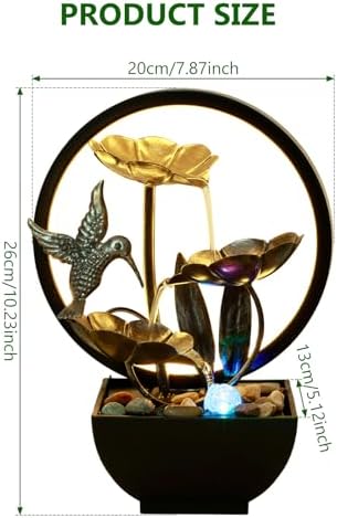 Tabletop Water Fountain with LED Ring Light and Humidifier for Home Office Bedroom