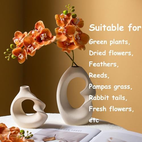 Modern White Ceramic Vase Set of 2 for Home Decor