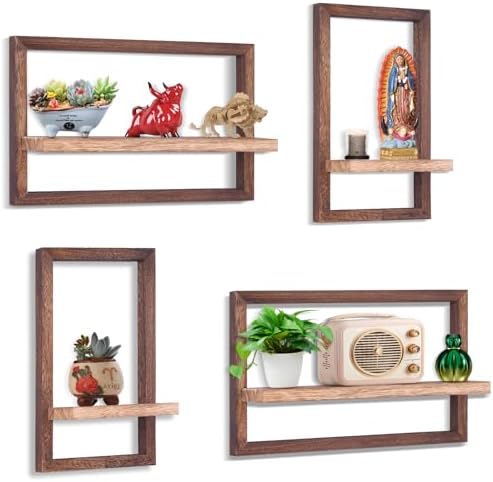 Square Floating Shelves Set of 4 Modern Wood Wall Decor