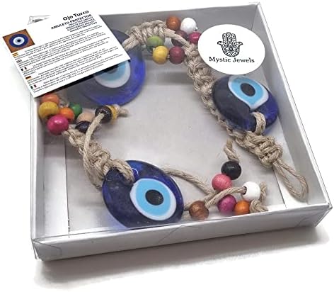 Mystic Jewels Three Turkish Eye Ornament Glass with Wood Beads for Hanging