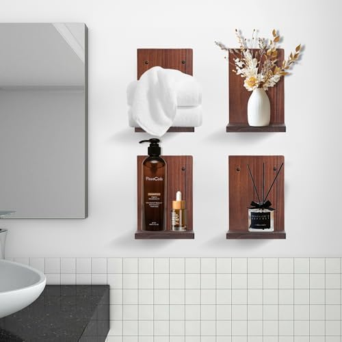 PHOENANCEE Small Wall Shelf 2 Pack Rustic Walnut