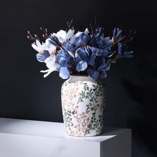 Vintage Green Ceramic Floral Vase - Retro Ice-Cracked Design