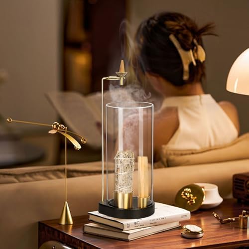 Wooden Incense Burner with Glass Ash Catcher