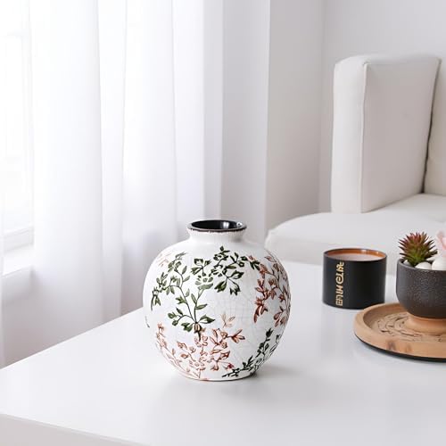 Green and Beige Vintage Flowers Vase for Centerpieces