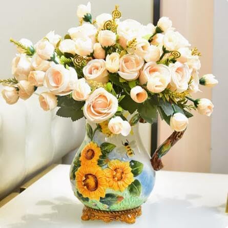 FORLONG Large Ceramic Water Pitcher Flower Vase with Sunflower and Bee Design Yellow 87 Inches Height