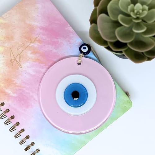 Powder Pink Boho Evil Eye Wall Hanging Decor Good Luck Charm Gift for Girls Handmade Turkish Nazar Amulet