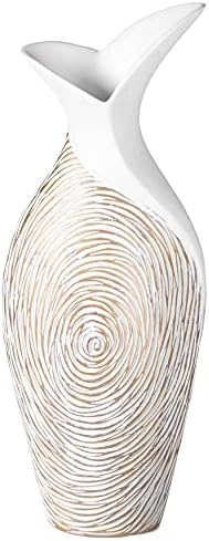 175 Inch Ribbed Ceramic White Vase Modern Design