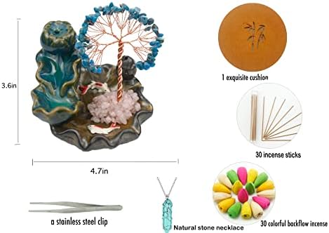 Crystal Tree Waterfall Incense Burner with 30 Cones 30 Sticks Healing Crystal Necklace