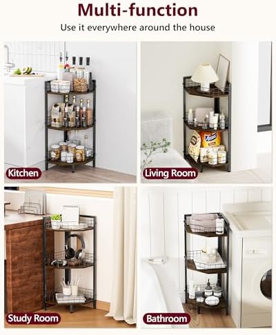 WikLiy 3 Tier Corner Shelf Stand with Metal Grid