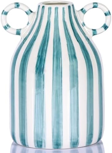 Green and White Ceramic Vase with Handle