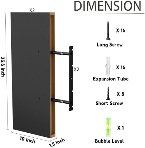 Black 24 Inch Floating Shelves with Invisible Brackets for Wall Decor