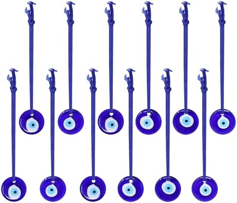 Honbay 12PCS Turkish Blue Evil Eye Glass Pendant Hanging Ornament with Ropes