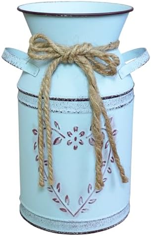 Grey Small Vintage Metal Milk Can Vase Farmhouse Decor