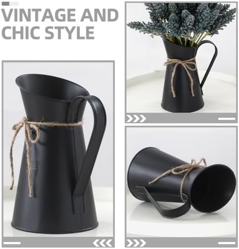 VOSAREA Vintage French Pitcher Vase 76 Inch Metal Bucket with Handle for Dried Flowers