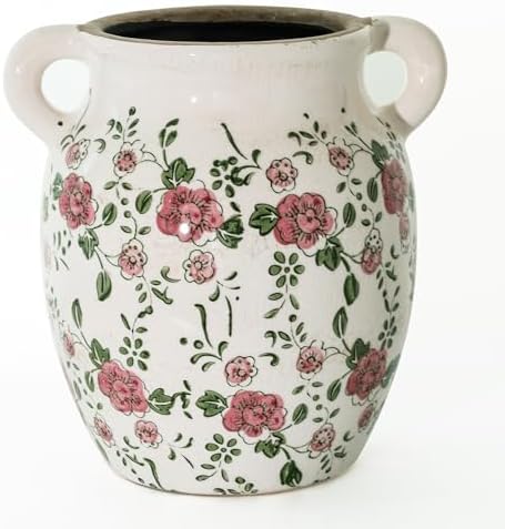 Ronasip Floral Farmhouse Ceramic Vase with Rustic Design