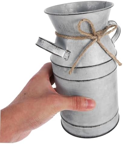 Galvanized Metal Vase with Handle Vintage French Country Style