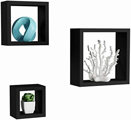 Floating Shelves Cube Wall Shelf Set with Hidden Brackets Black