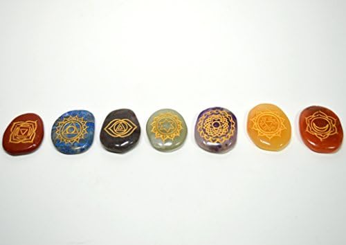 HQRP 7 Chakras Tumbled Crystal Set with Sanskrit Engravings