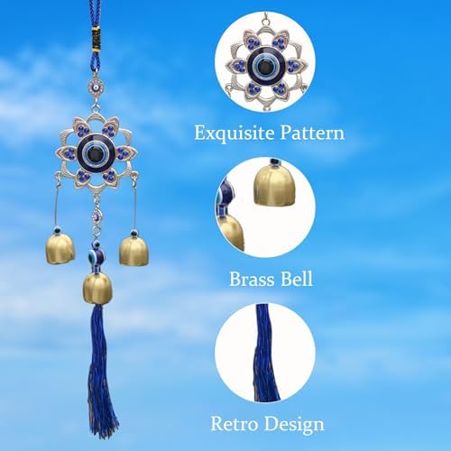 2-Pack Evil Eye Wind Chime Decorations - Copper and Silver Metal Pendants with Soothing Tones