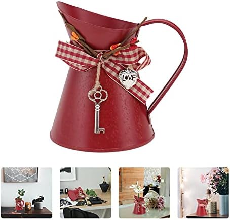 Vaguelly Rustic Red Galvanized Flower Bucket Vase