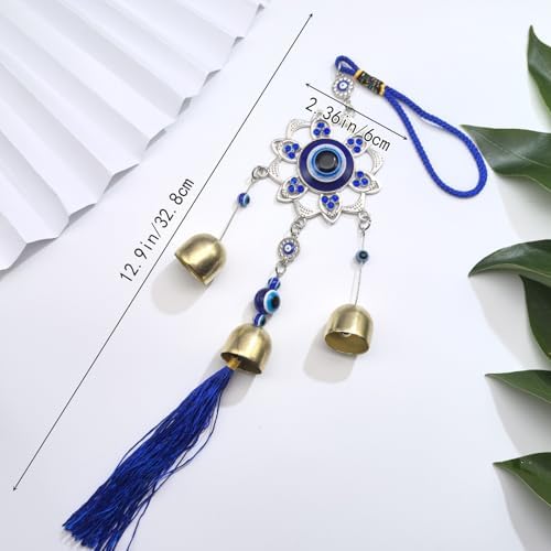 2-Pack Evil Eye Wind Chime Decorations - Copper and Silver Metal Pendants with Soothing Tones